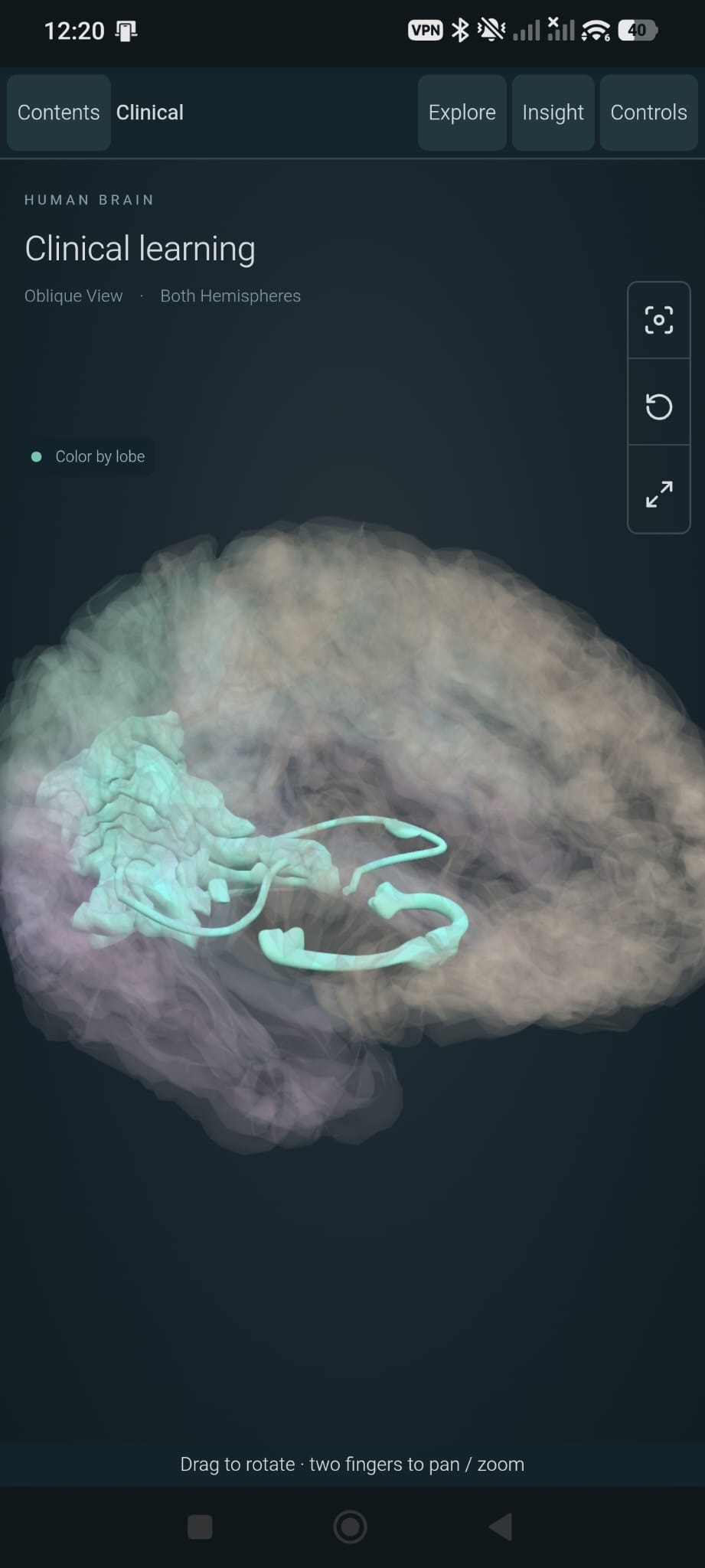 Clinical Learning — NeuroAnatomy Android screen